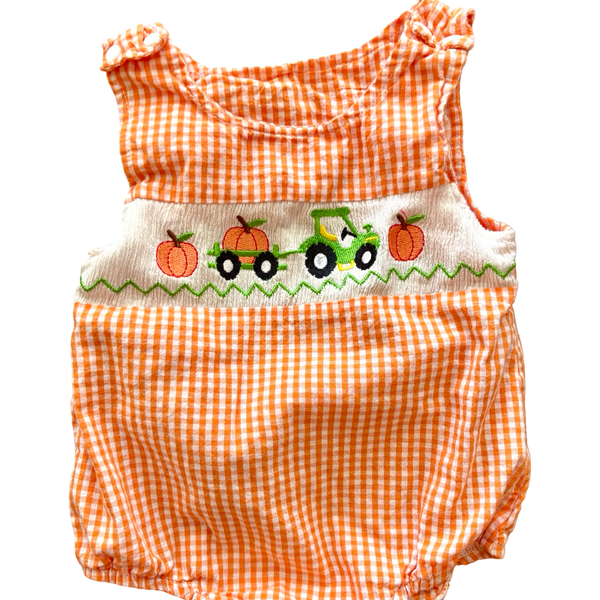 Pumpkin Smocked Boutique Romper Orange Gingham