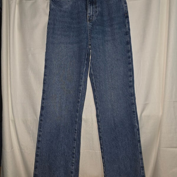 ZARA Straight Leg Jeans Size 2 Blue Raw Hem High Rise Denim