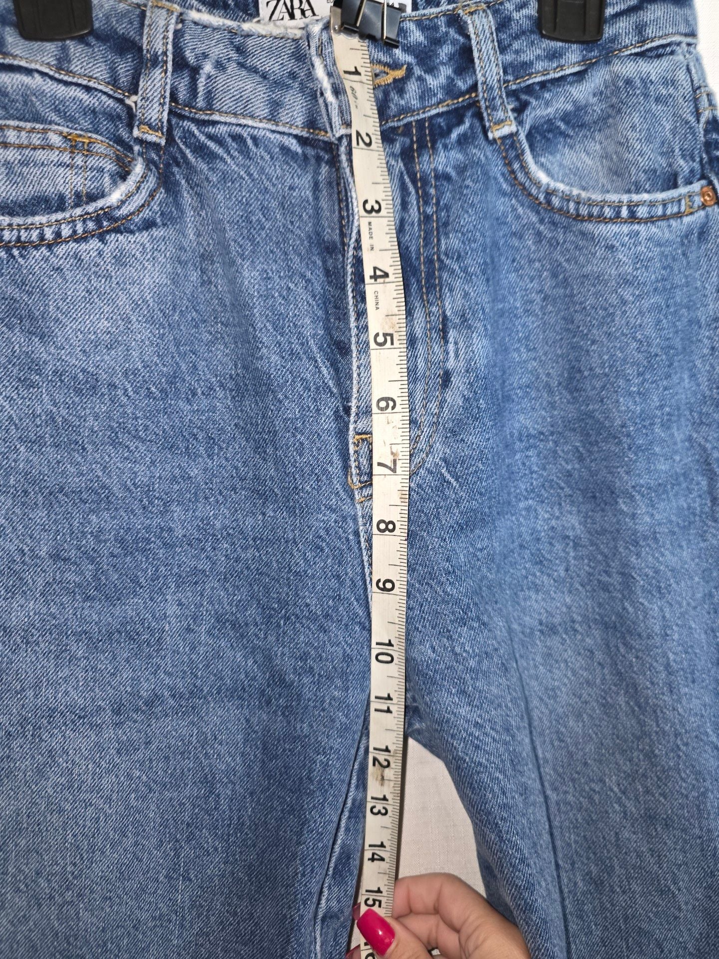 ZARA Straight Leg Jeans Size 2 Blue Raw Hem High Rise Denim 4