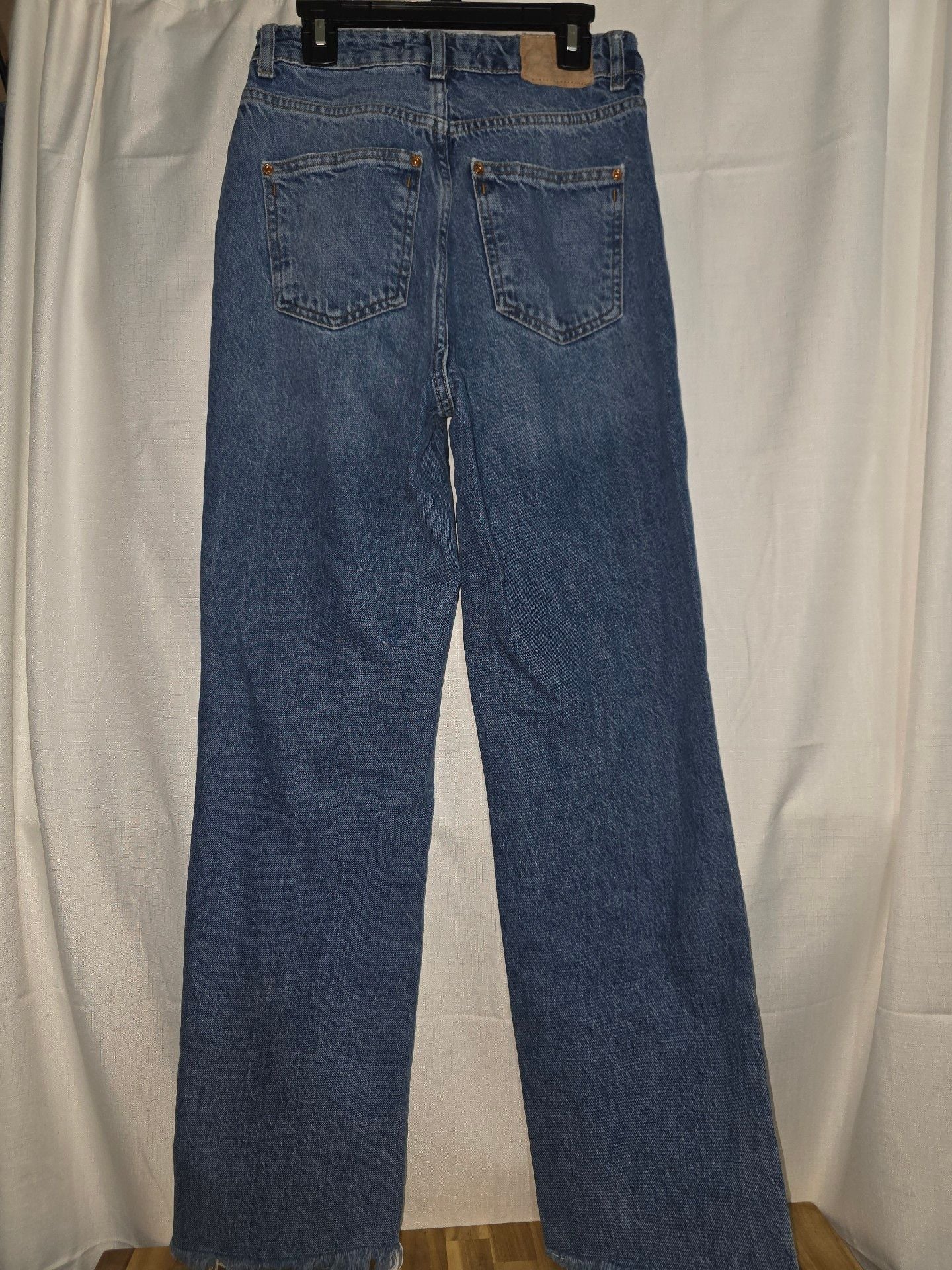 ZARA Straight Leg Jeans Size 2 Blue Raw Hem High Rise Denim 5