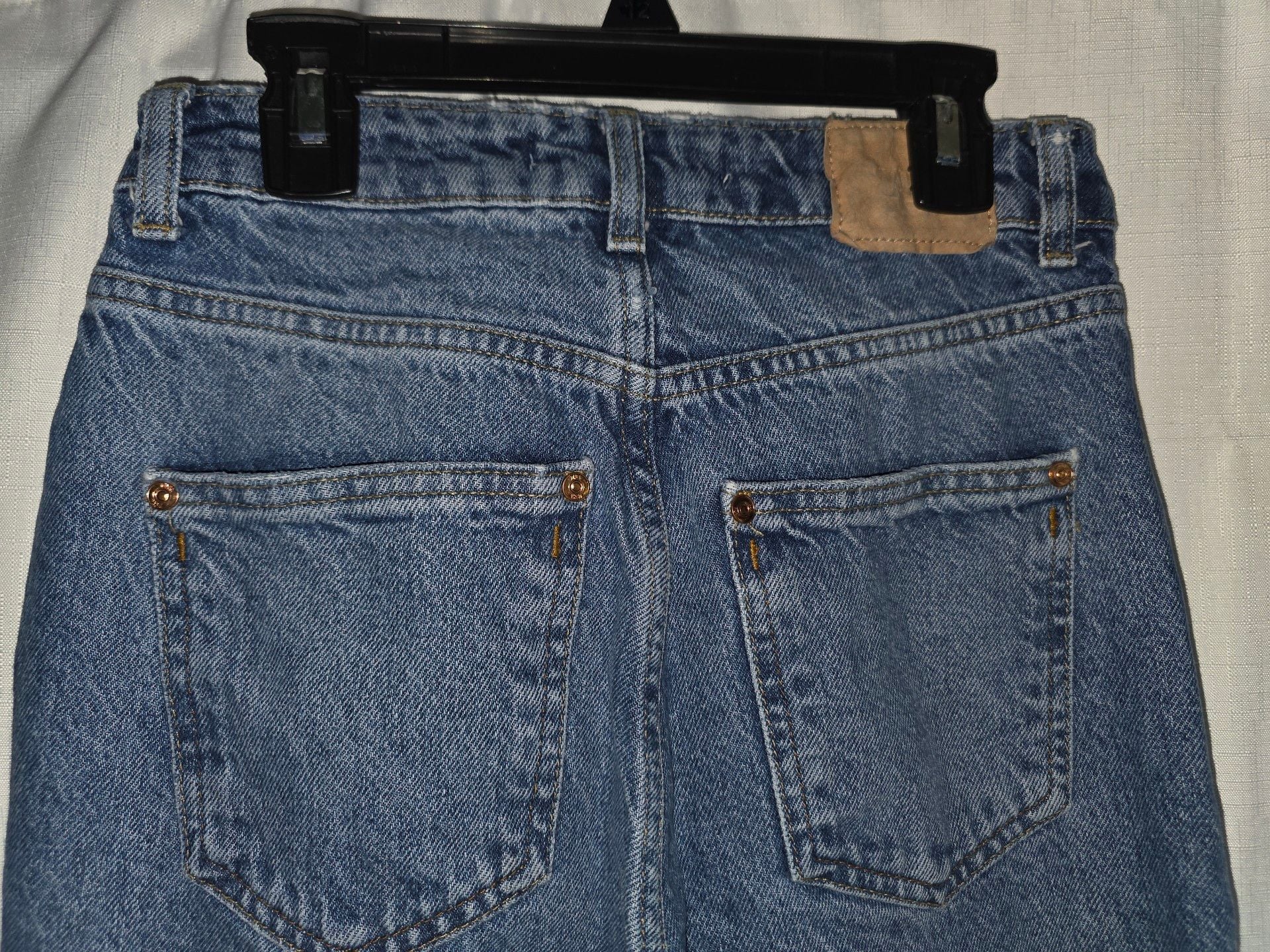 ZARA Straight Leg Jeans Size 2 Blue Raw Hem High Rise Denim 6