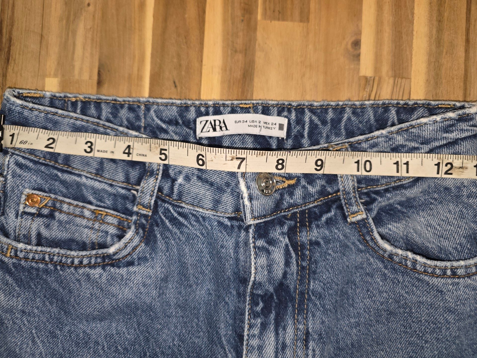 ZARA Straight Leg Jeans Size 2 Blue Raw Hem High Rise Denim 7