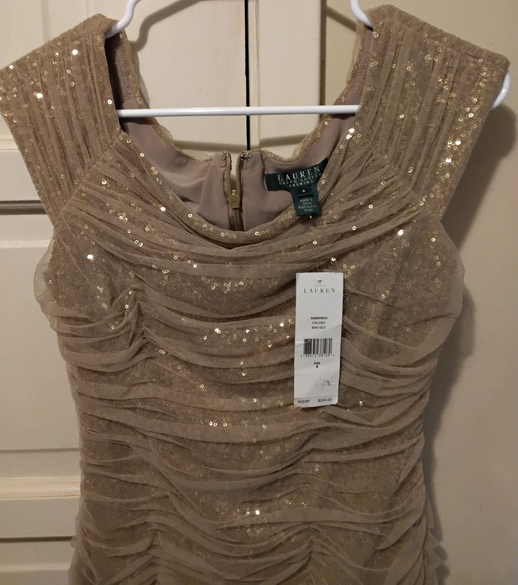 Lauren Ralph Lauren Sequin Ruched Dress Size 8 5