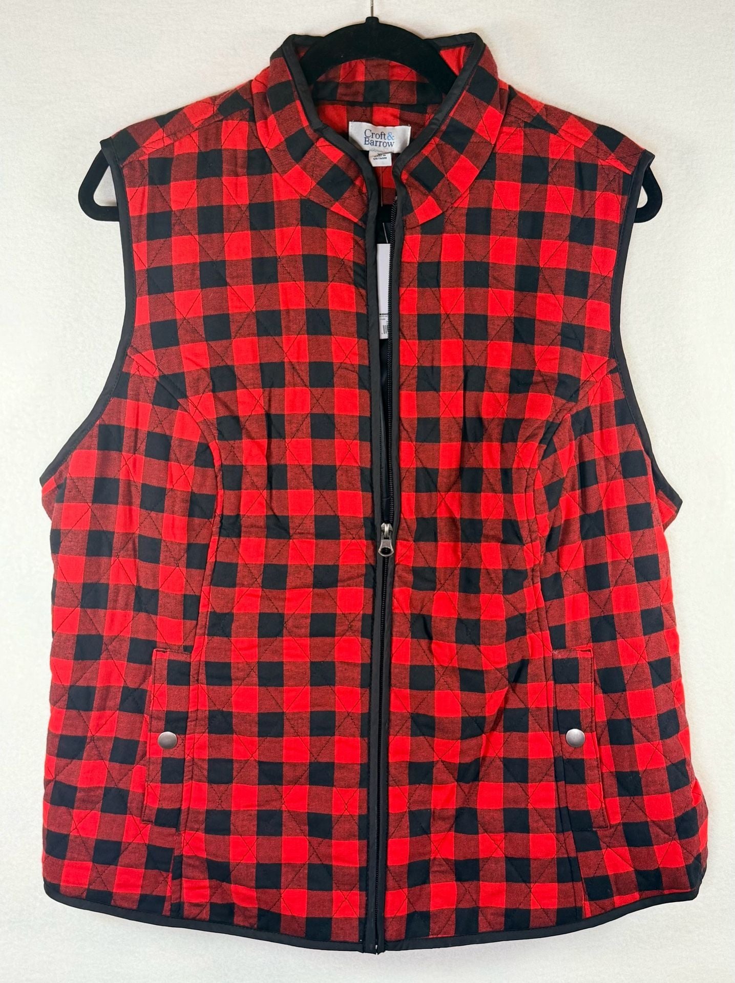Croft & Barrow Quilted Vest Red Black Buffalo Check Plaid Women’s XL 2