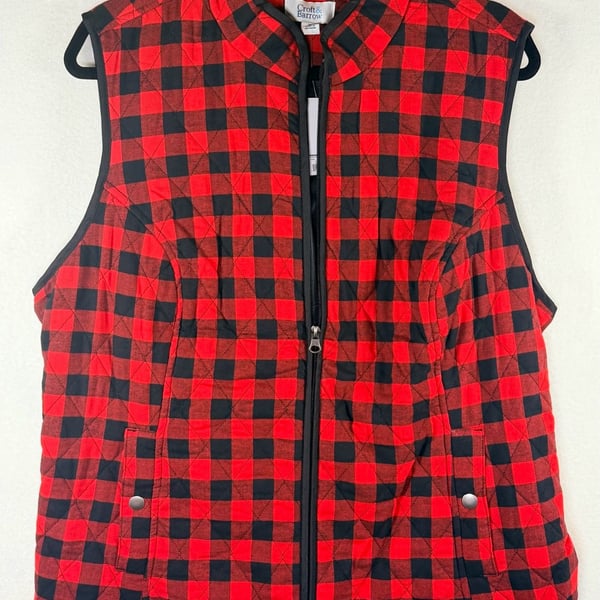 Croft & Barrow Quilted Vest Red Black Buffalo Check Plaid Women’s XL