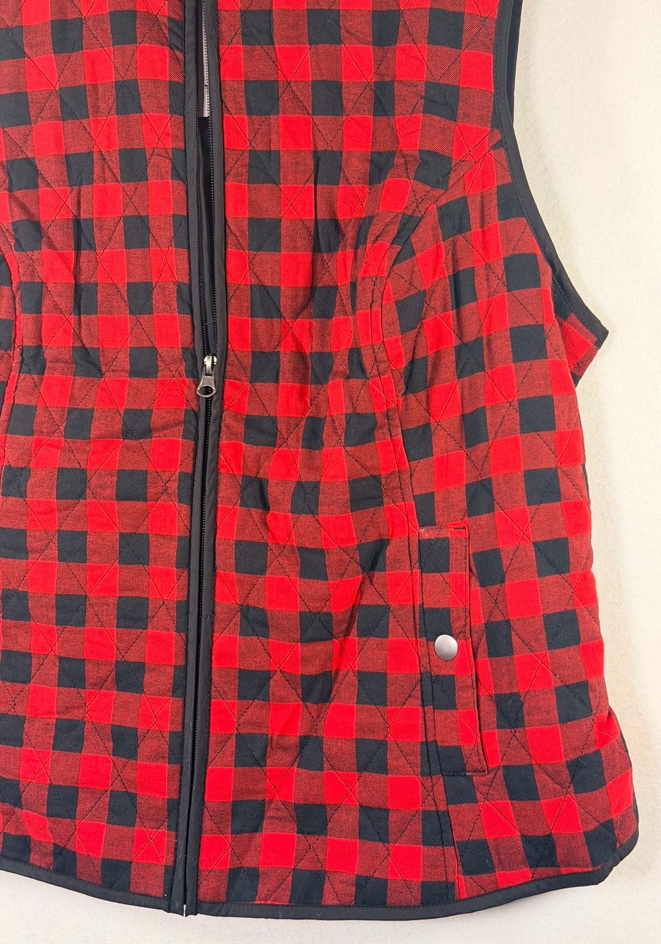 Croft & Barrow Quilted Vest Red Black Buffalo Check Plaid Women’s XL 3
