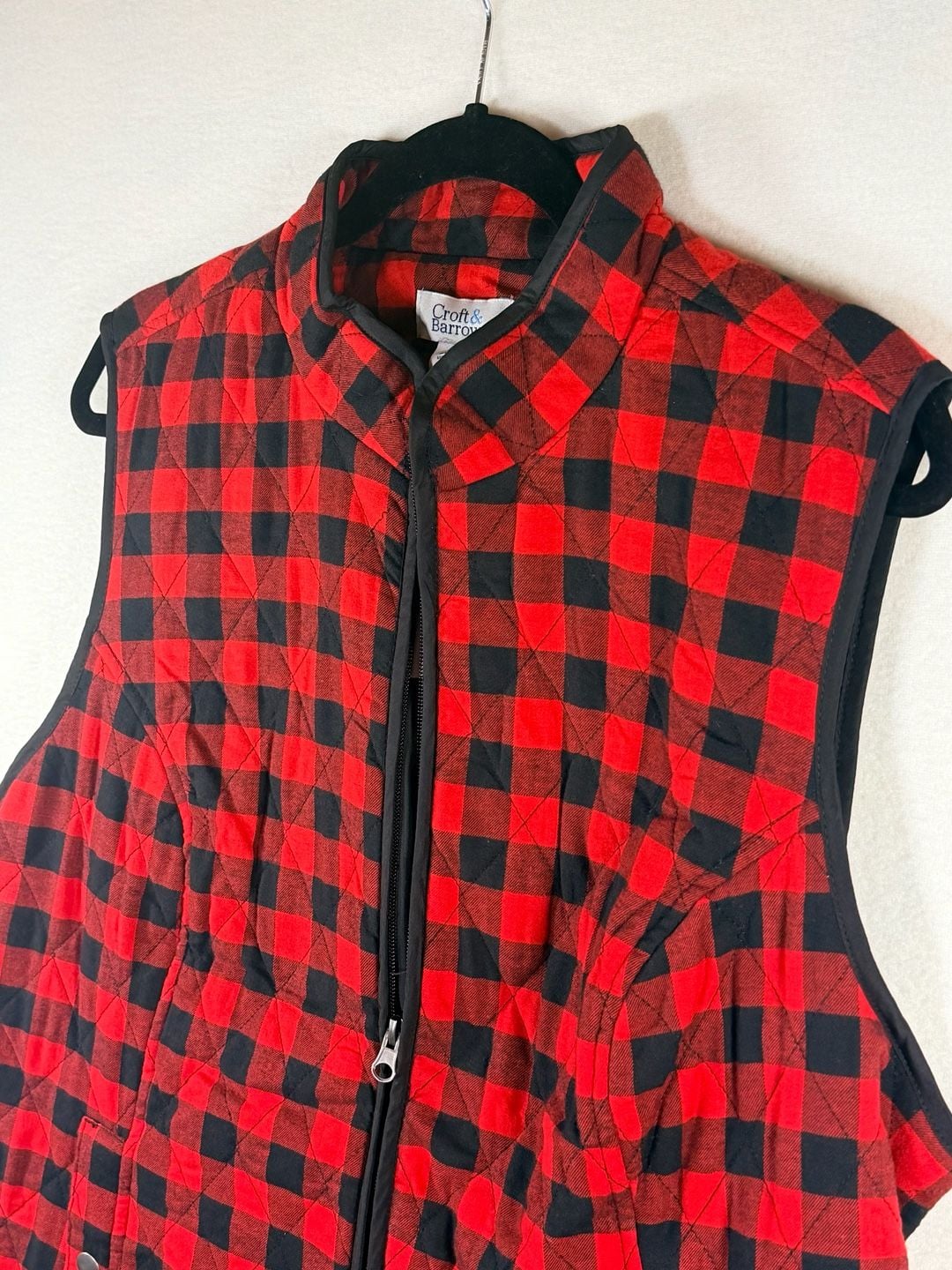 Croft & Barrow Quilted Vest Red Black Buffalo Check Plaid Women’s XL 5