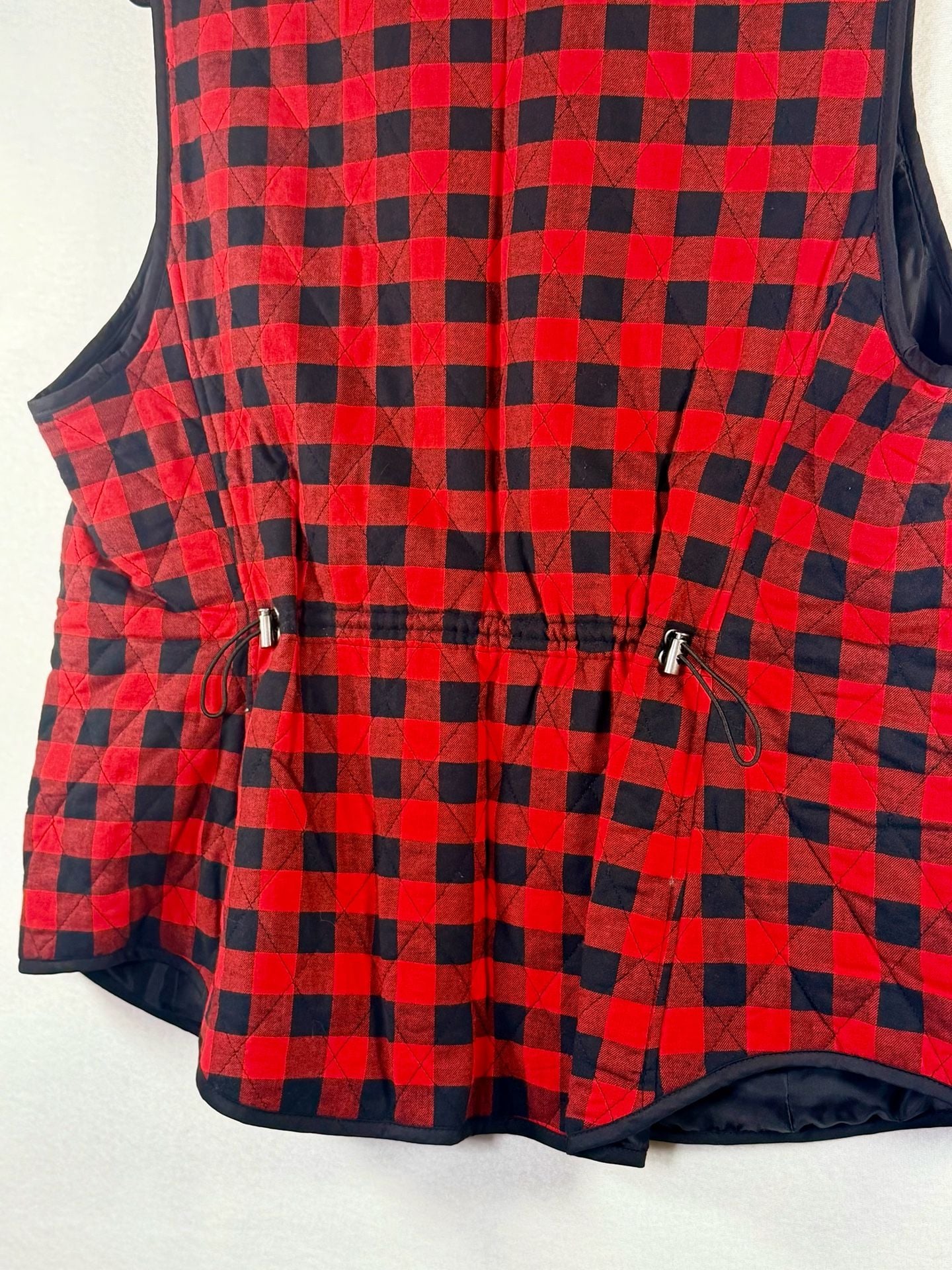 Croft & Barrow Quilted Vest Red Black Buffalo Check Plaid Women’s XL 7