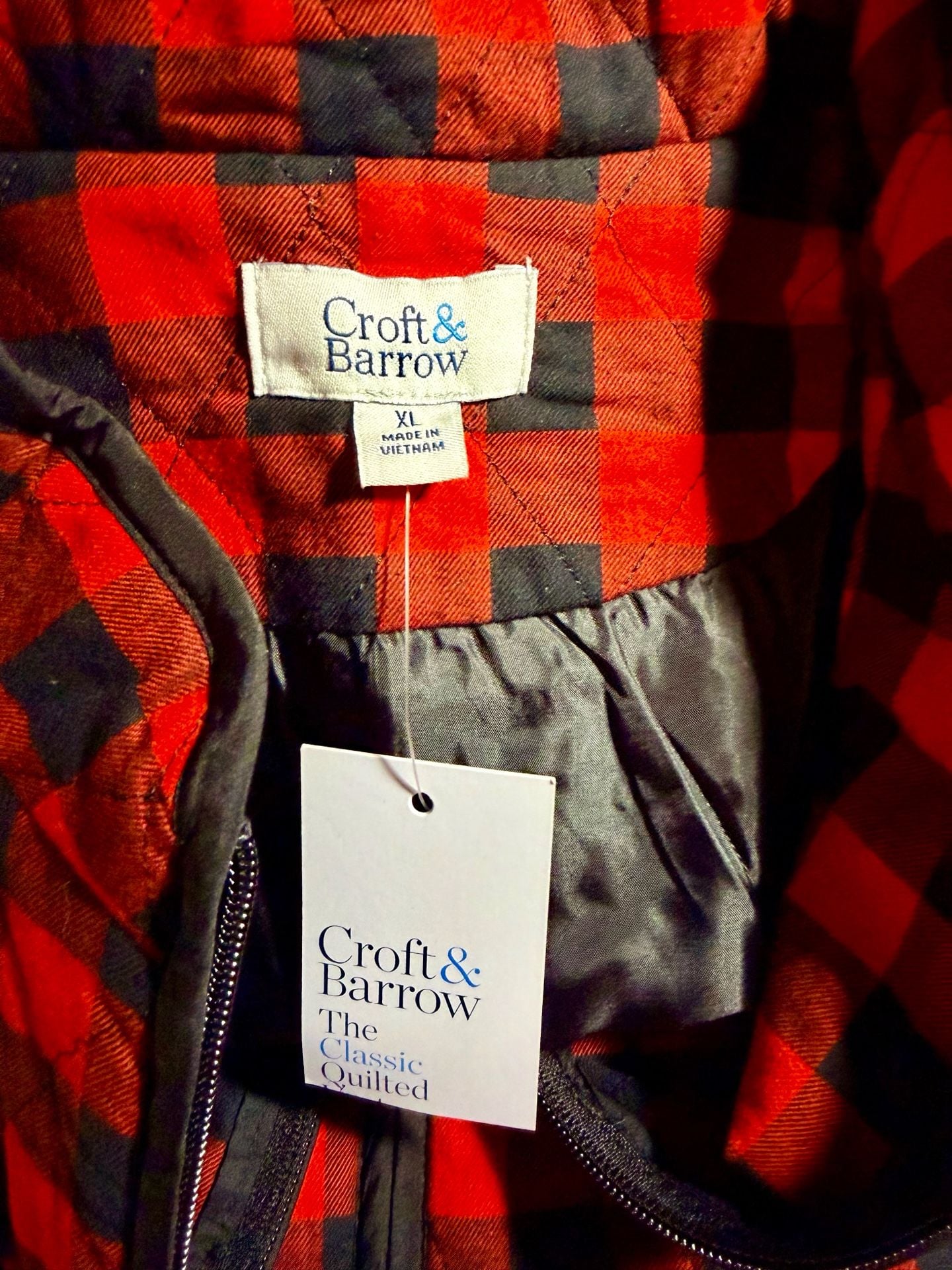 Croft & Barrow Quilted Vest Red Black Buffalo Check Plaid Women’s XL 8