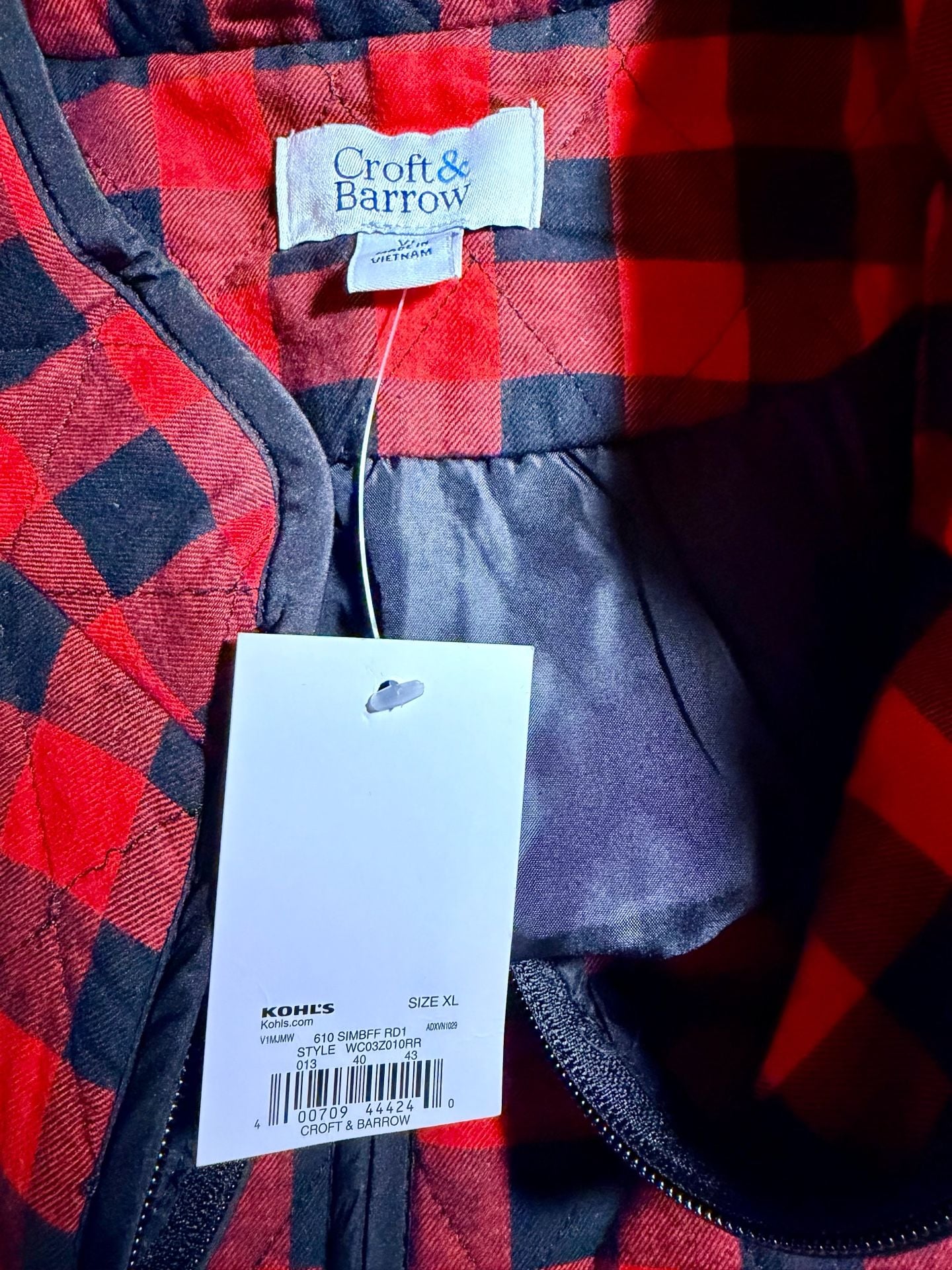 Croft & Barrow Quilted Vest Red Black Buffalo Check Plaid Women’s XL 9