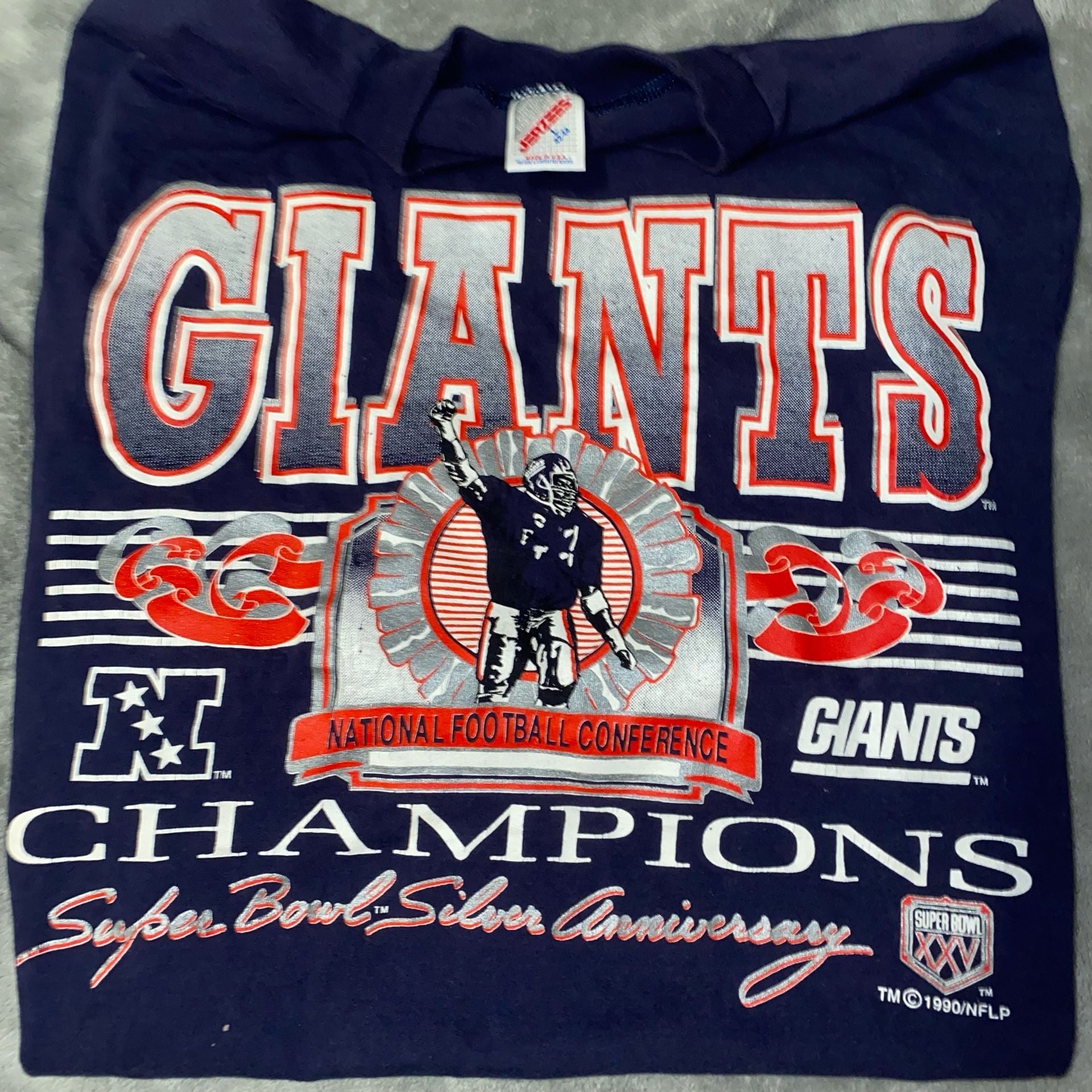Jerzees New York Giants Super Bowl XXV T-Shirt Size L Vintage NFC Champions 2