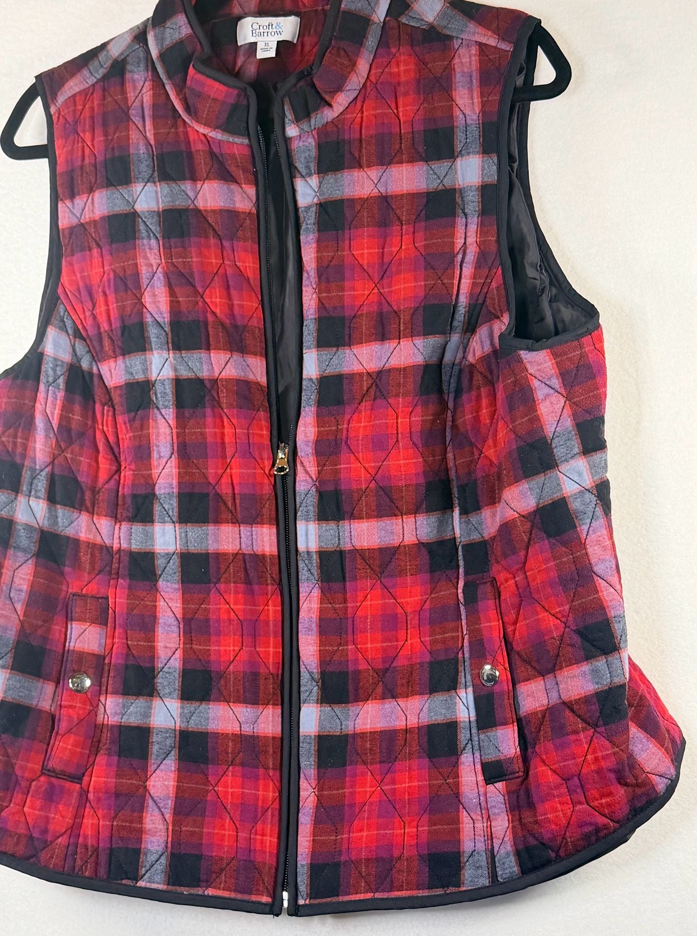 Croft & Barrow Quilted Vest Red Plaid Full Zip w/Pockets Women’s XL 3