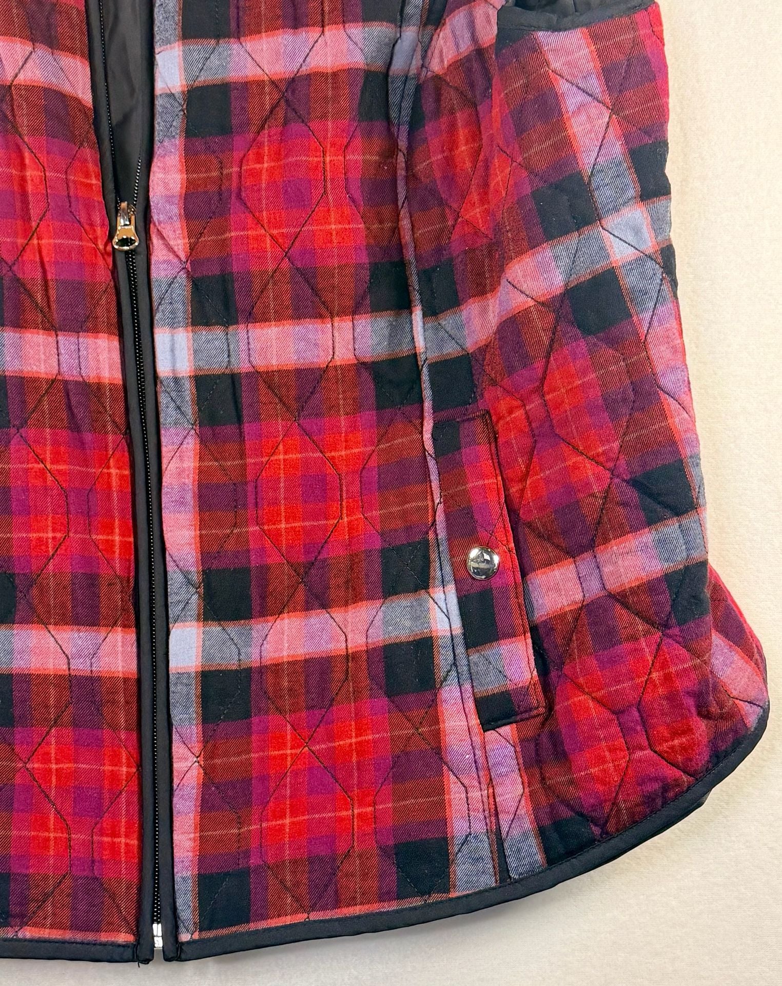 Croft & Barrow Quilted Vest Red Plaid Full Zip w/Pockets Women’s XL 4