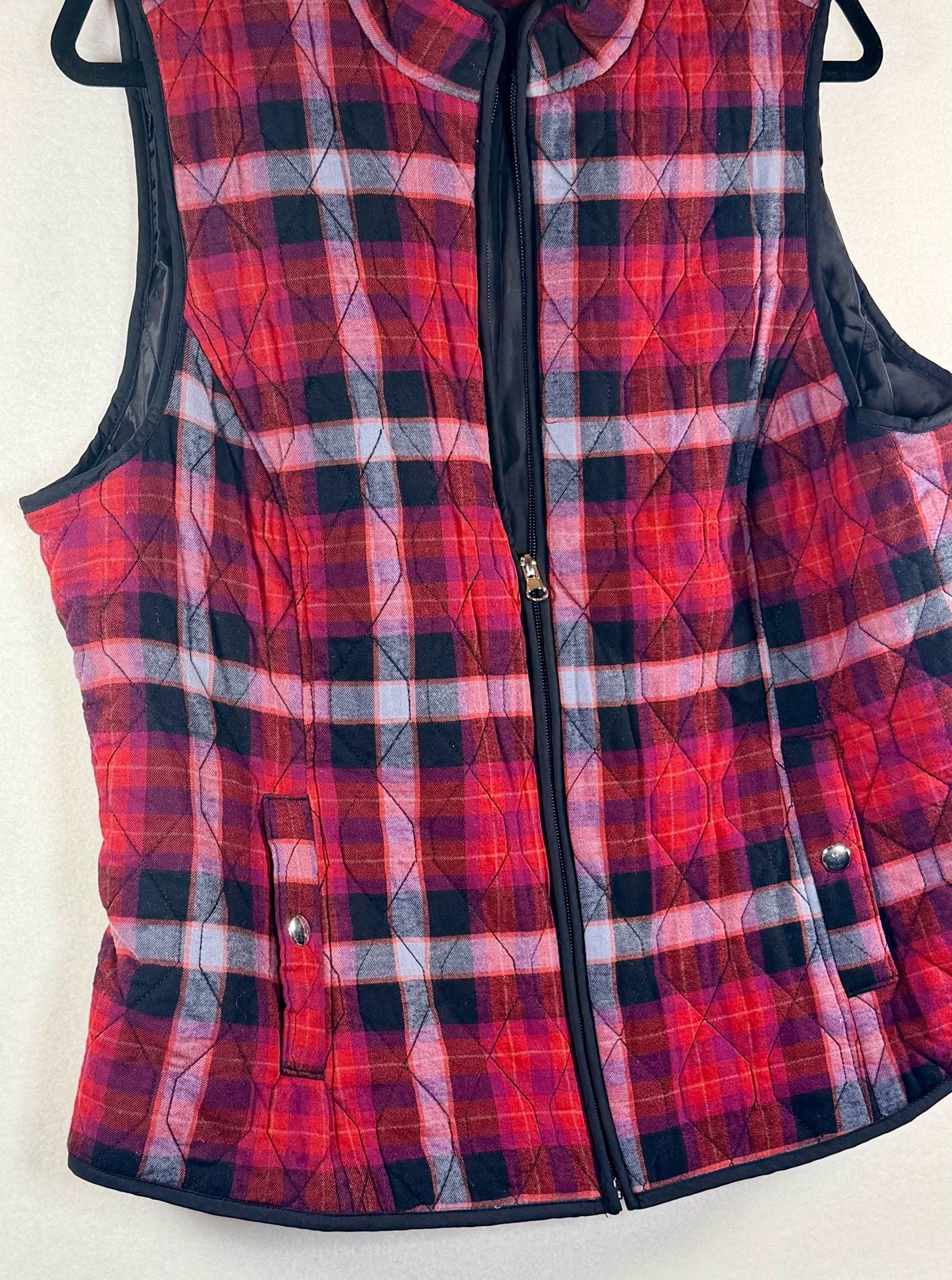 Croft & Barrow Quilted Vest Red Plaid Full Zip w/Pockets Women’s XL 5