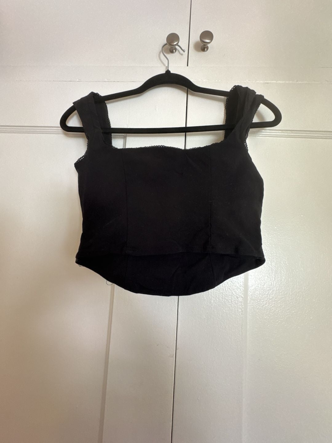 Corset Crop Top Size S Black Lace Trim Square Neck Tank Whimsigoth Vampire Goth Dark Romantic 4