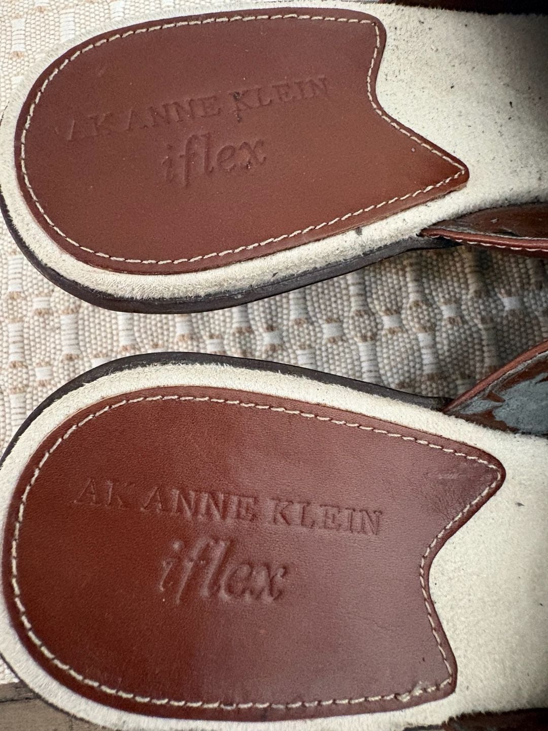 Anne Klein Brown Leather Buckle Wedge Mules Slides size 8 11