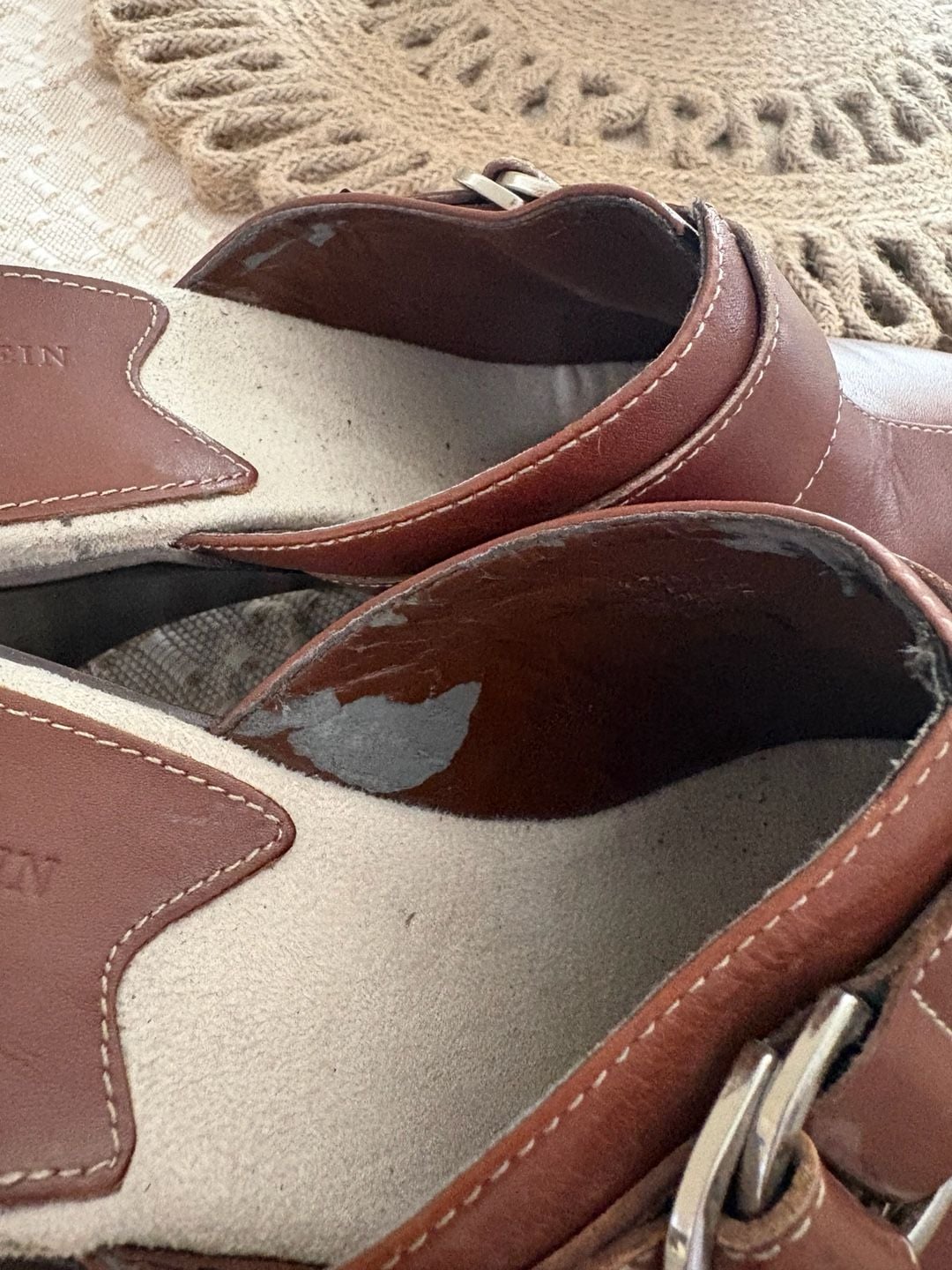 Anne Klein Brown Leather Buckle Wedge Mules Slides size 8 14