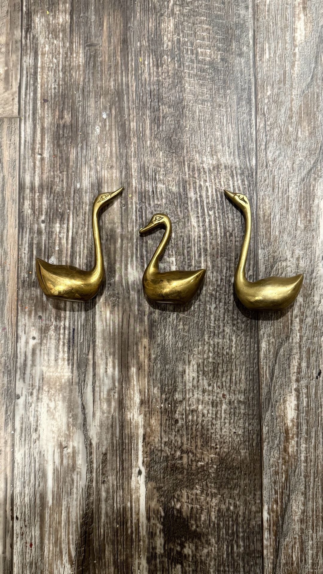 Vintage Brass Swan Figurines Set of 3 1