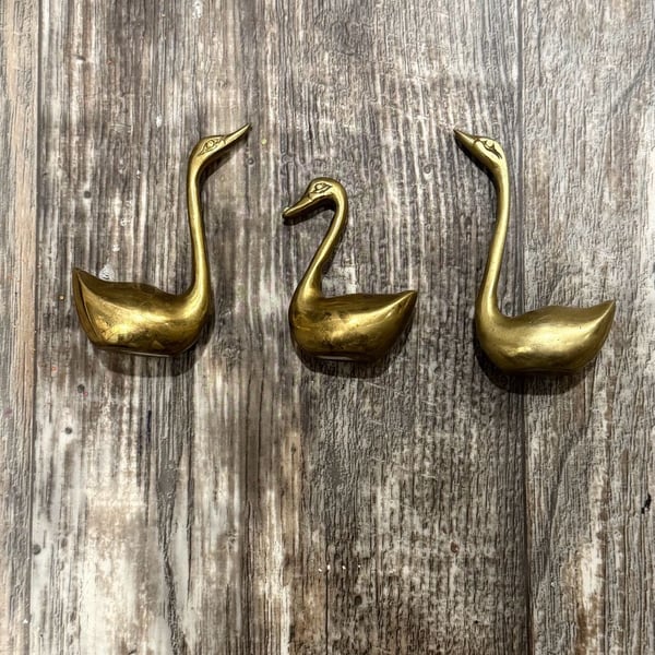 Vintage Brass Swan Figurines Set of 3