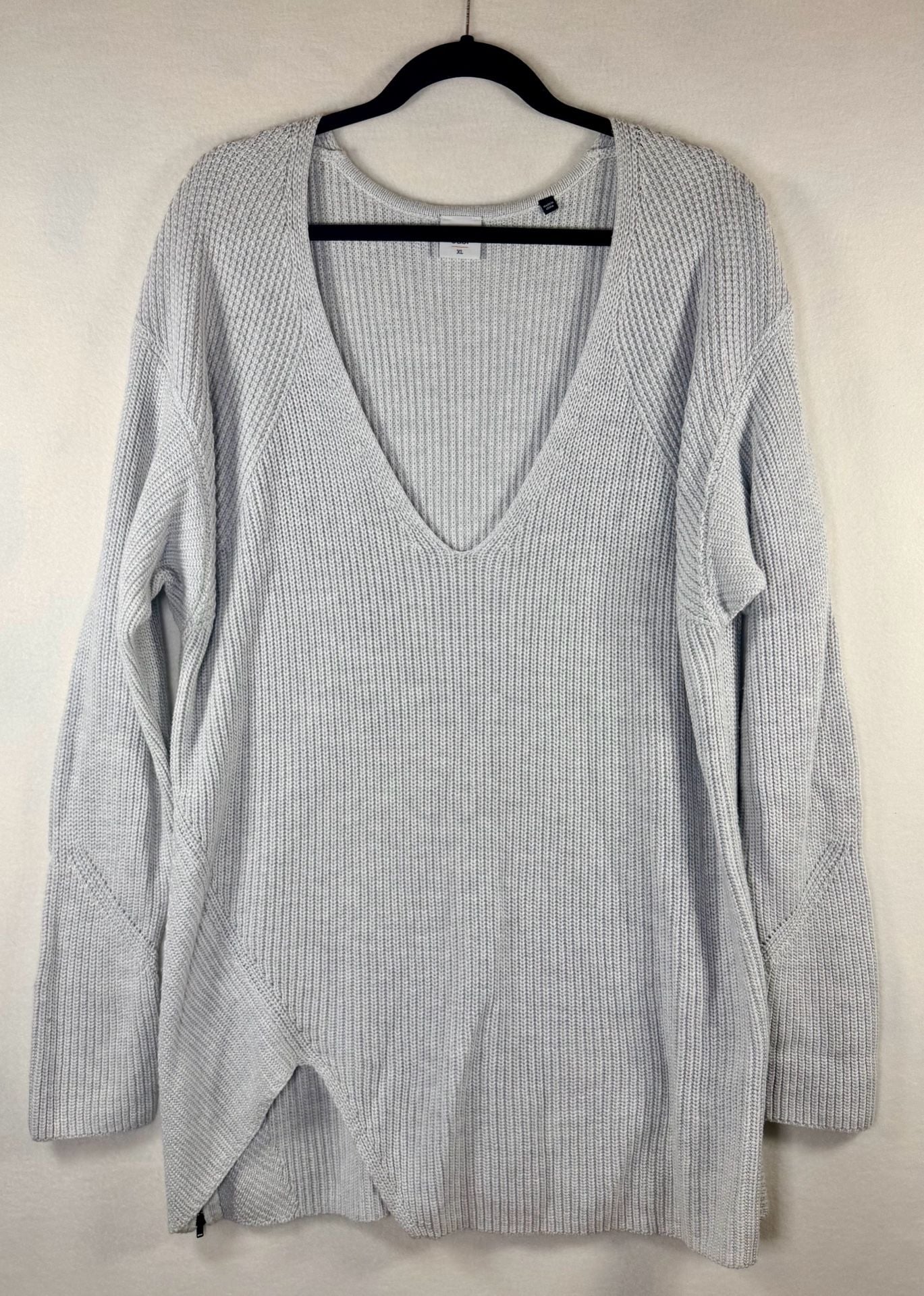 Cabi Horizon Pullover Sweater Ribbed Knit Side Zip V-Neck Cloud Gray Women’s XL 2