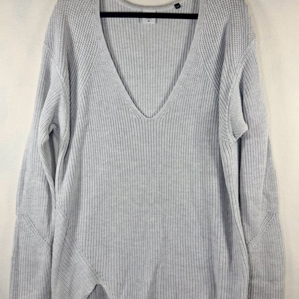 Cabi Horizon Pullover Sweater Ribbed Knit Side Zip V-Neck Cloud Gray Women’s XL