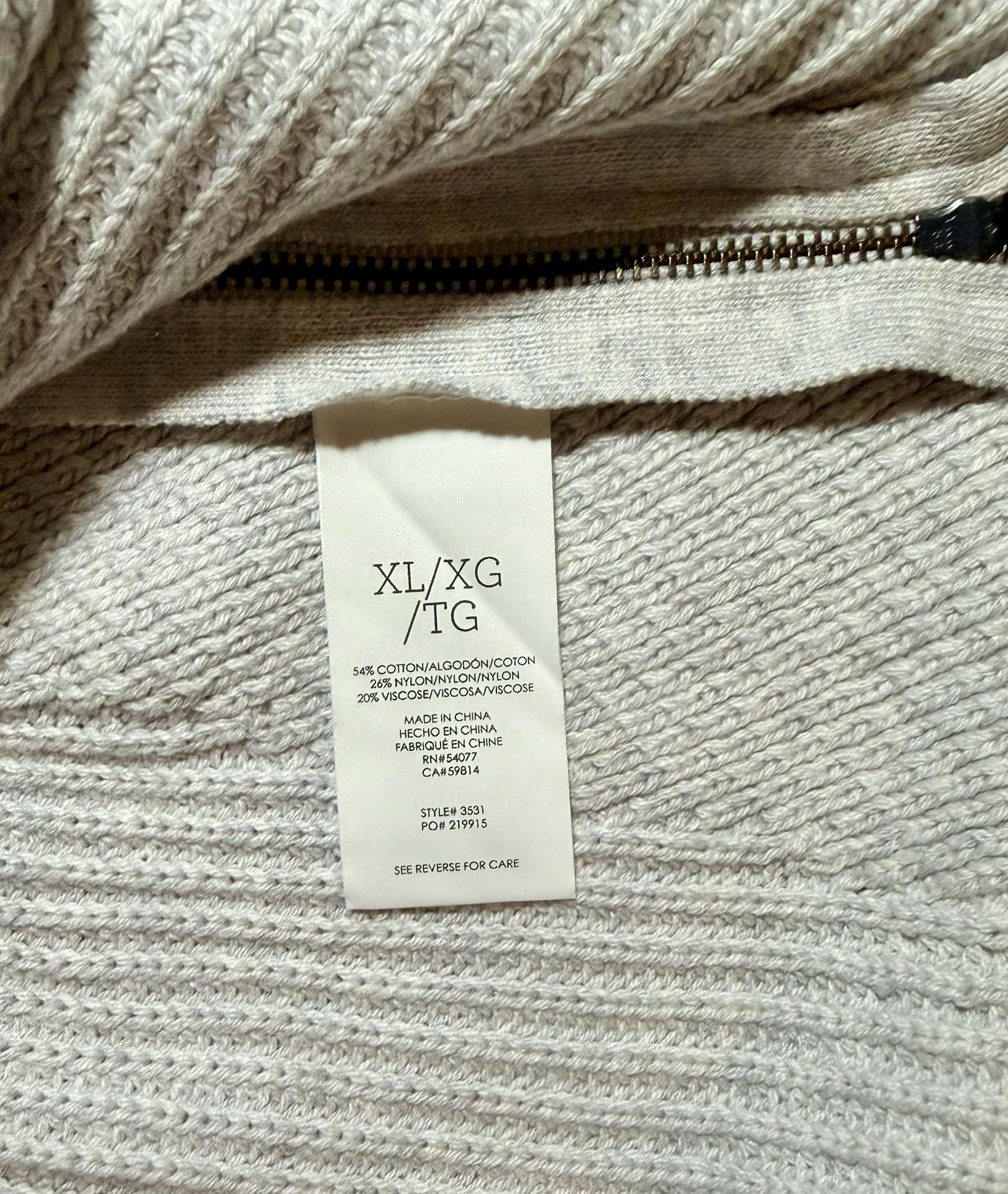 Cabi Horizon Pullover Sweater Ribbed Knit Side Zip V-Neck Cloud Gray Women’s XL 8