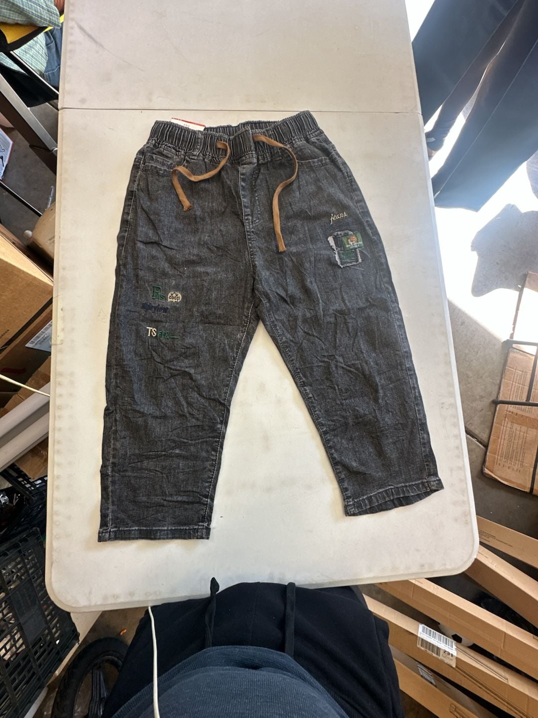 Unbranded Denim Jogger Pants Patches Drawstring Black 2
