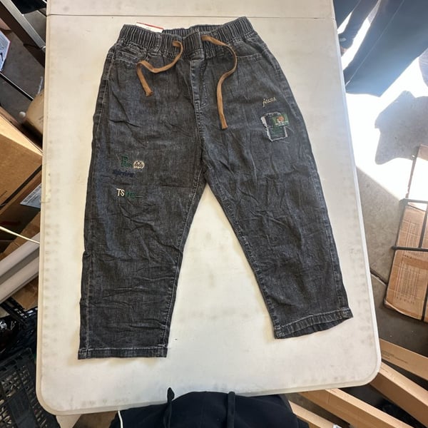 Unbranded Denim Jogger Pants Patches Drawstring Black