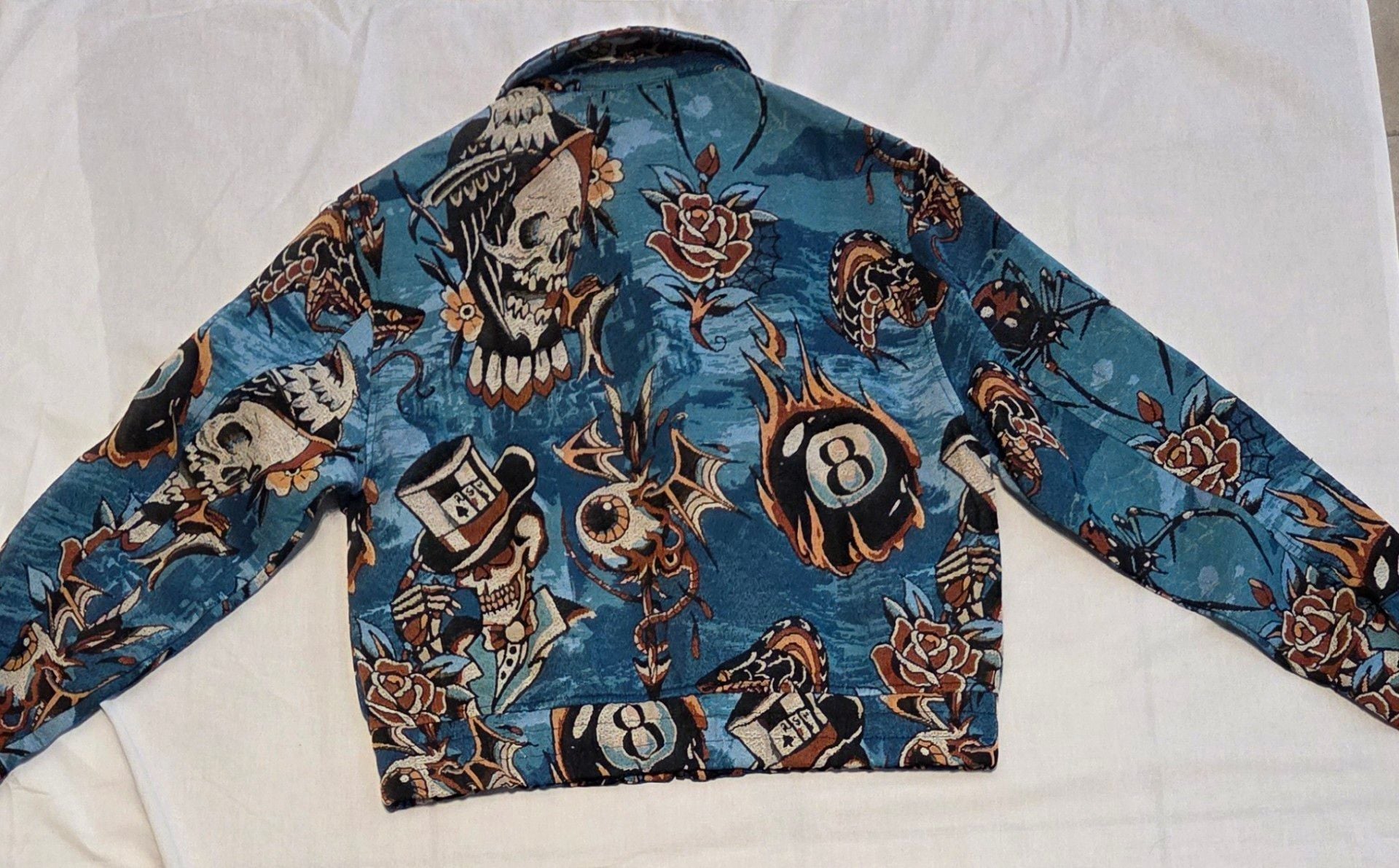Reason Brand Tattoo Skull and 8-Ball Tapestry Zip Jacket 3
