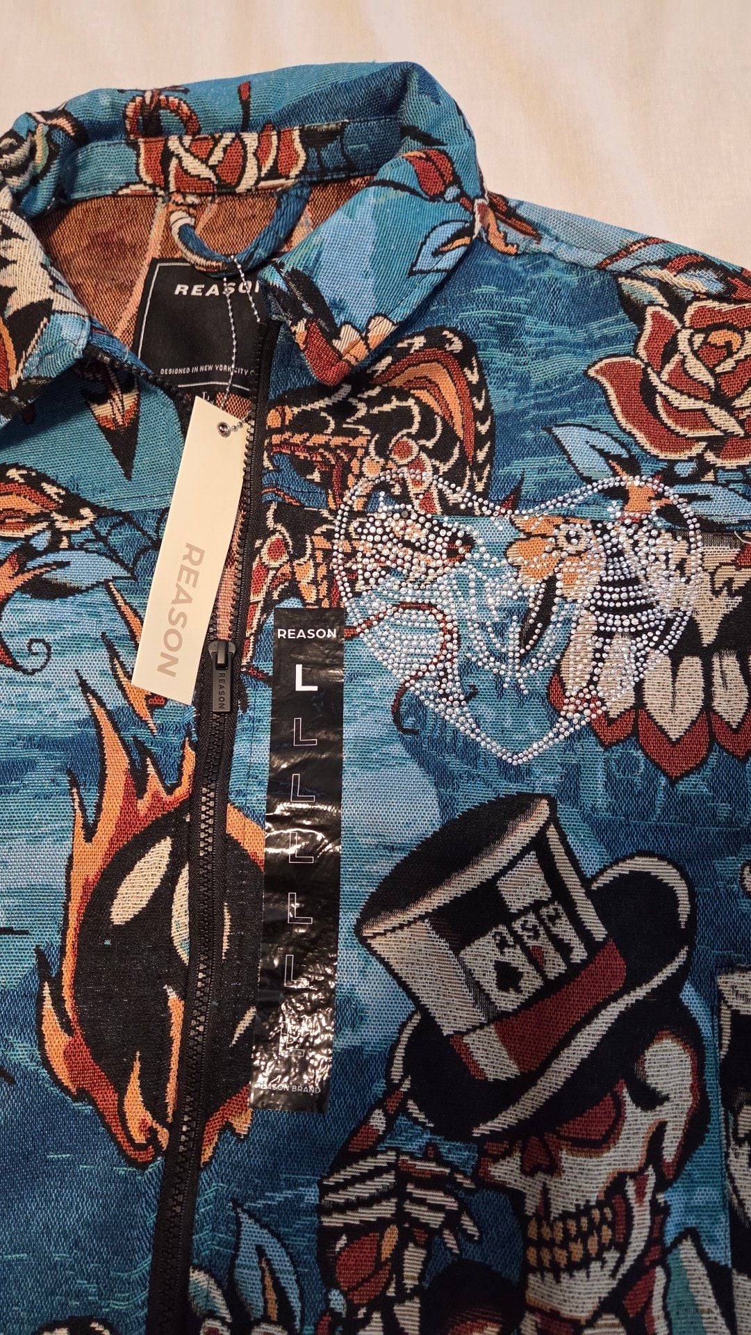Reason Brand Tattoo Skull and 8-Ball Tapestry Zip Jacket 4