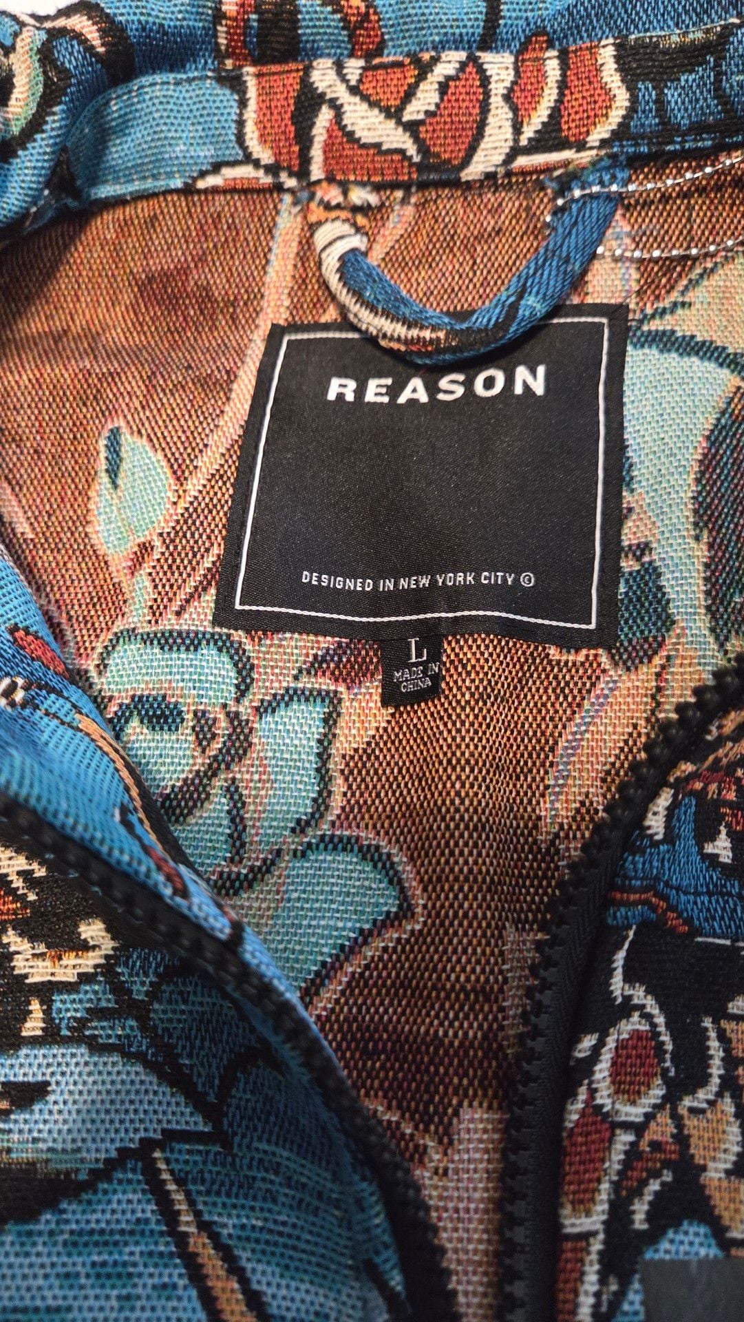 Reason Brand Tattoo Skull and 8-Ball Tapestry Zip Jacket 5