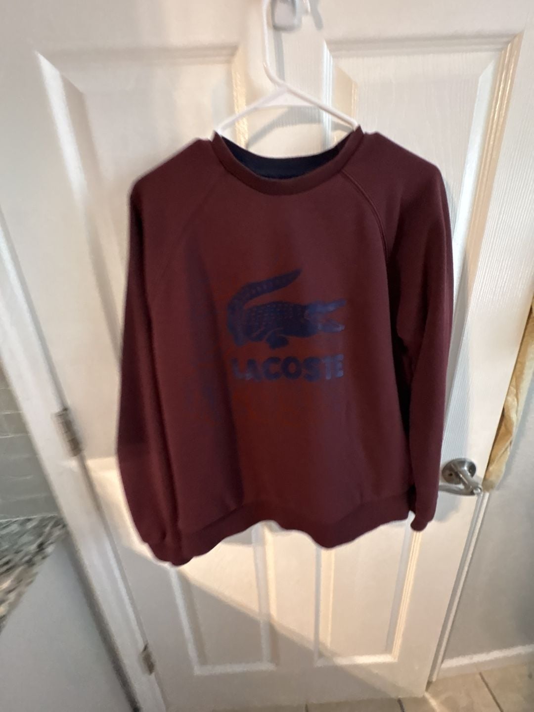 Lacoste Sweatshirt Size 38 Burgundy Maroon Big Logo Crewneck Pullover 2
