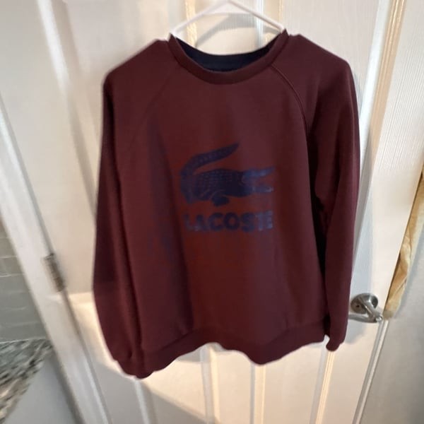 Lacoste Sweatshirt Size 38 Burgundy Maroon Big Logo Crewneck Pullover