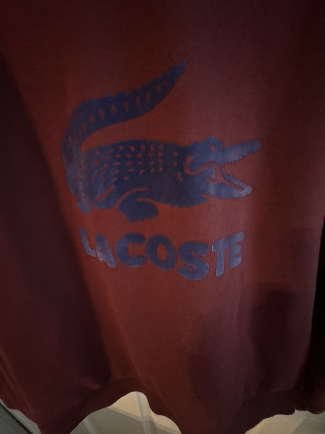 Lacoste Sweatshirt Size 38 Burgundy Maroon Big Logo Crewneck Pullover 3