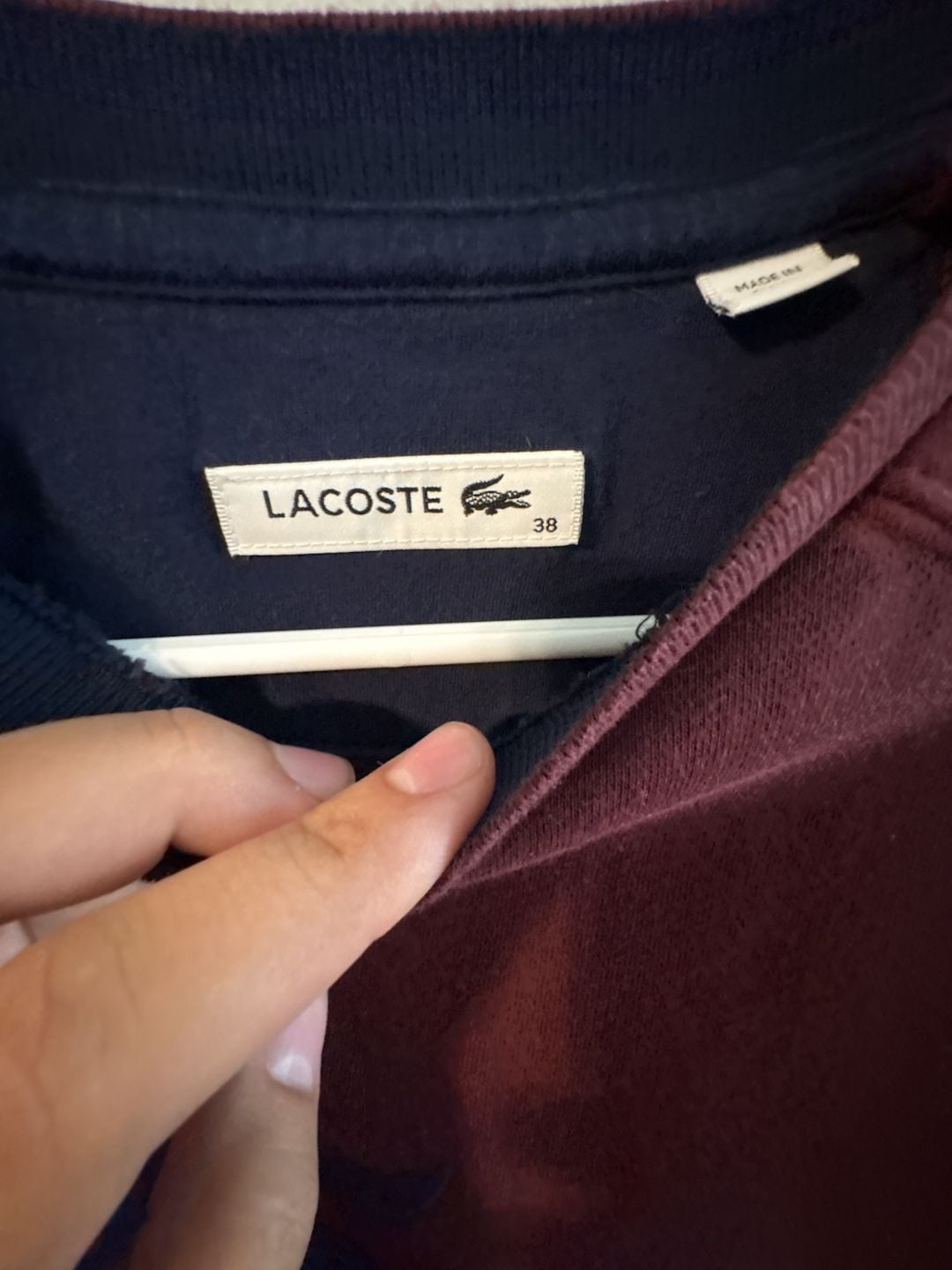 Lacoste Sweatshirt Size 38 Burgundy Maroon Big Logo Crewneck Pullover 4