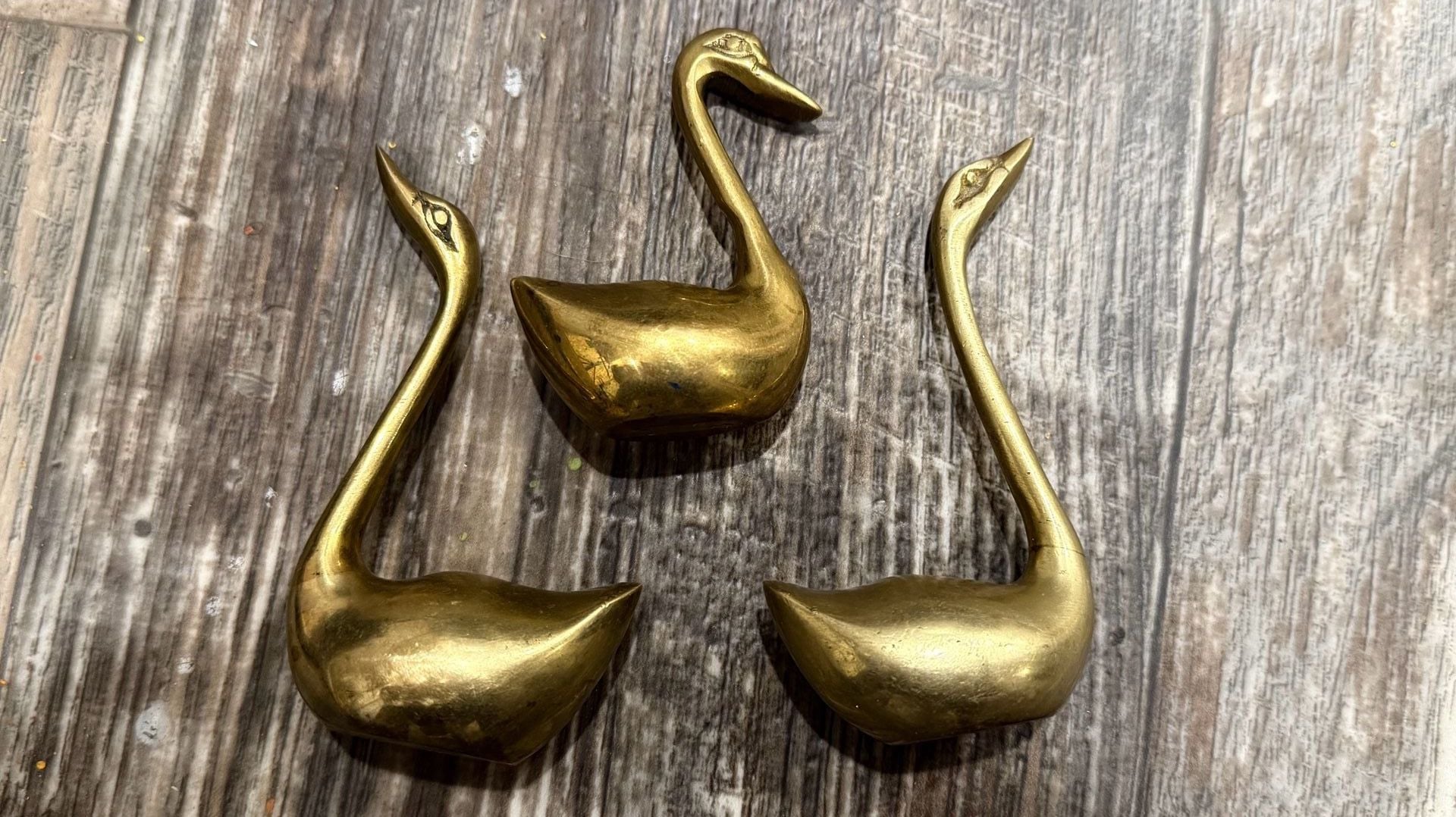 Vintage Brass Swan Figurines Set of 3 3