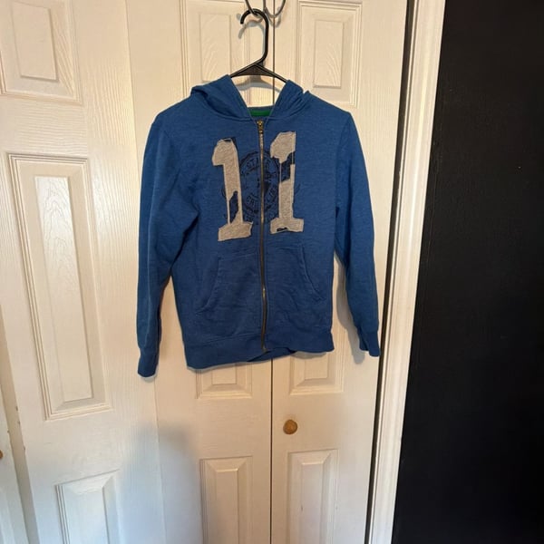 Arizona Jean Co. Zip-Up Hoodie Size L 10/12 Blue Number 11 Graphic