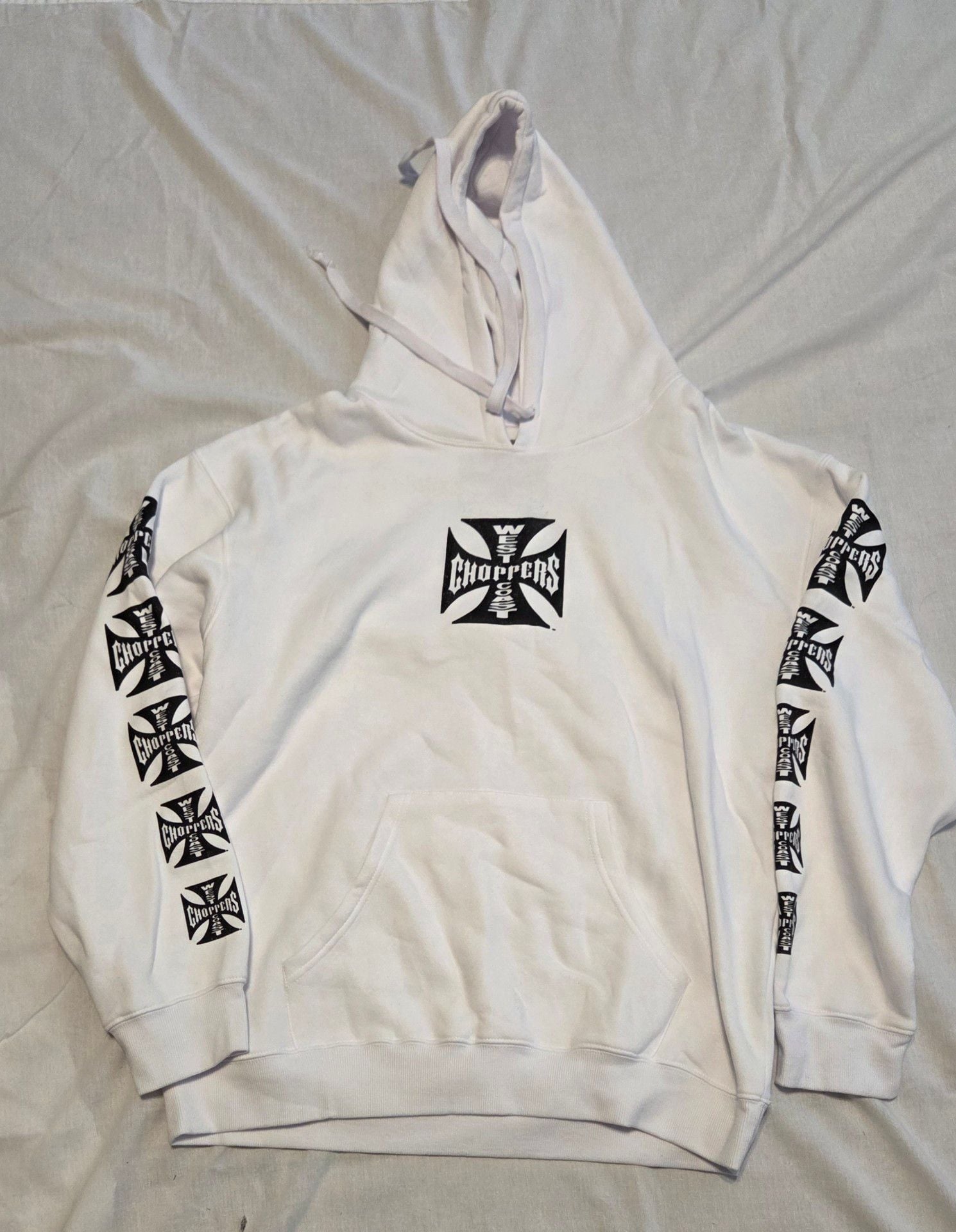 West Coast Choppers Iron Cross Logo White Hoodie Size XL 2