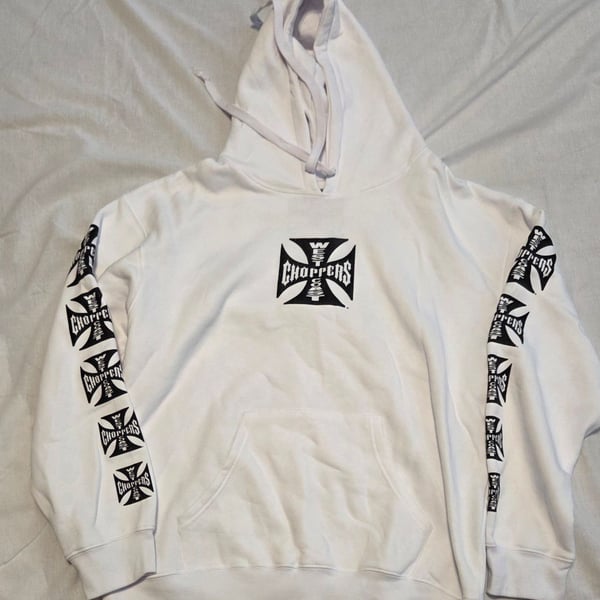 West Coast Choppers Iron Cross Logo White Hoodie Size XL
