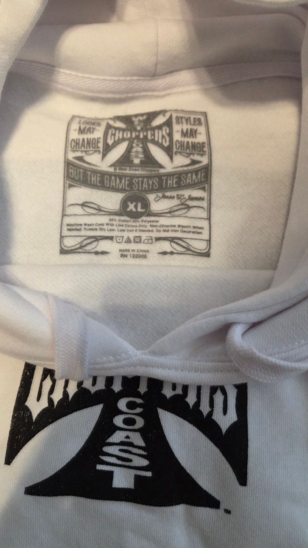 West Coast Choppers Iron Cross Logo White Hoodie Size XL 3