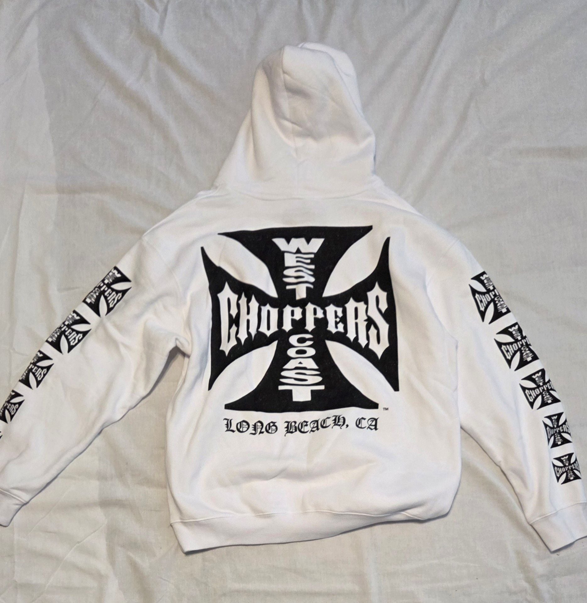 West Coast Choppers Iron Cross Logo White Hoodie Size XL 4