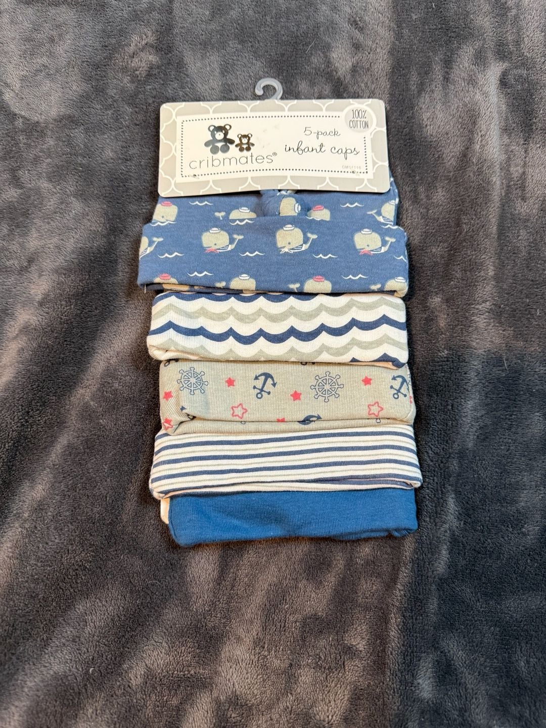 Kids Cribmates 5-Pack Infant Caps Nautical Whale Anchor Blue Cotton New # 87 1