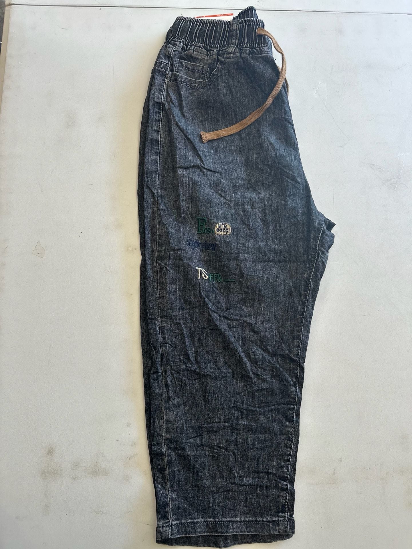 Unbranded Denim Jogger Pants Patches Drawstring Black 7