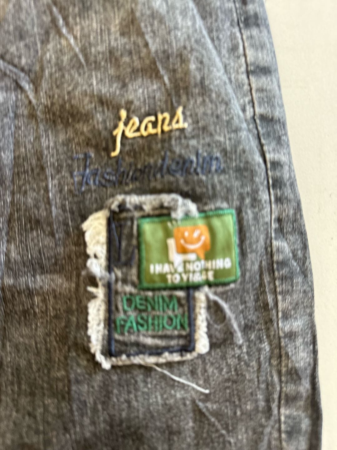 Unbranded Denim Jogger Pants Patches Drawstring Black 10