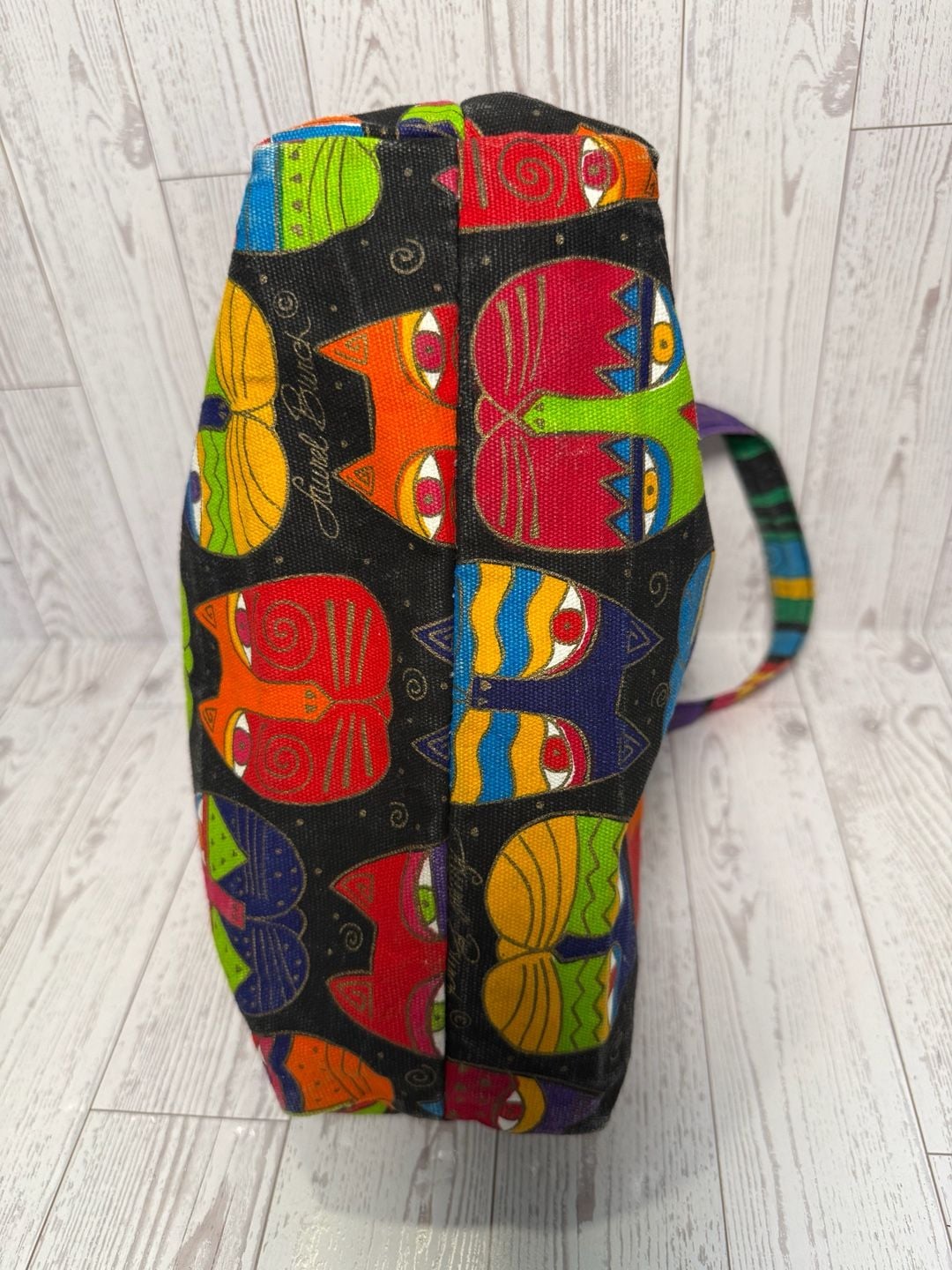 Laurel Burch Multicolored Cat Faces Canvas Handbag Zip Top 6