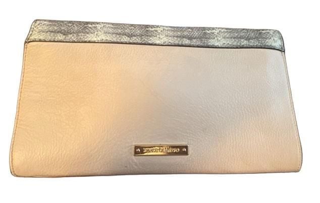 Vince Camuto Clutch Bag Beige Snakeskin Trim Gold Hardware 2