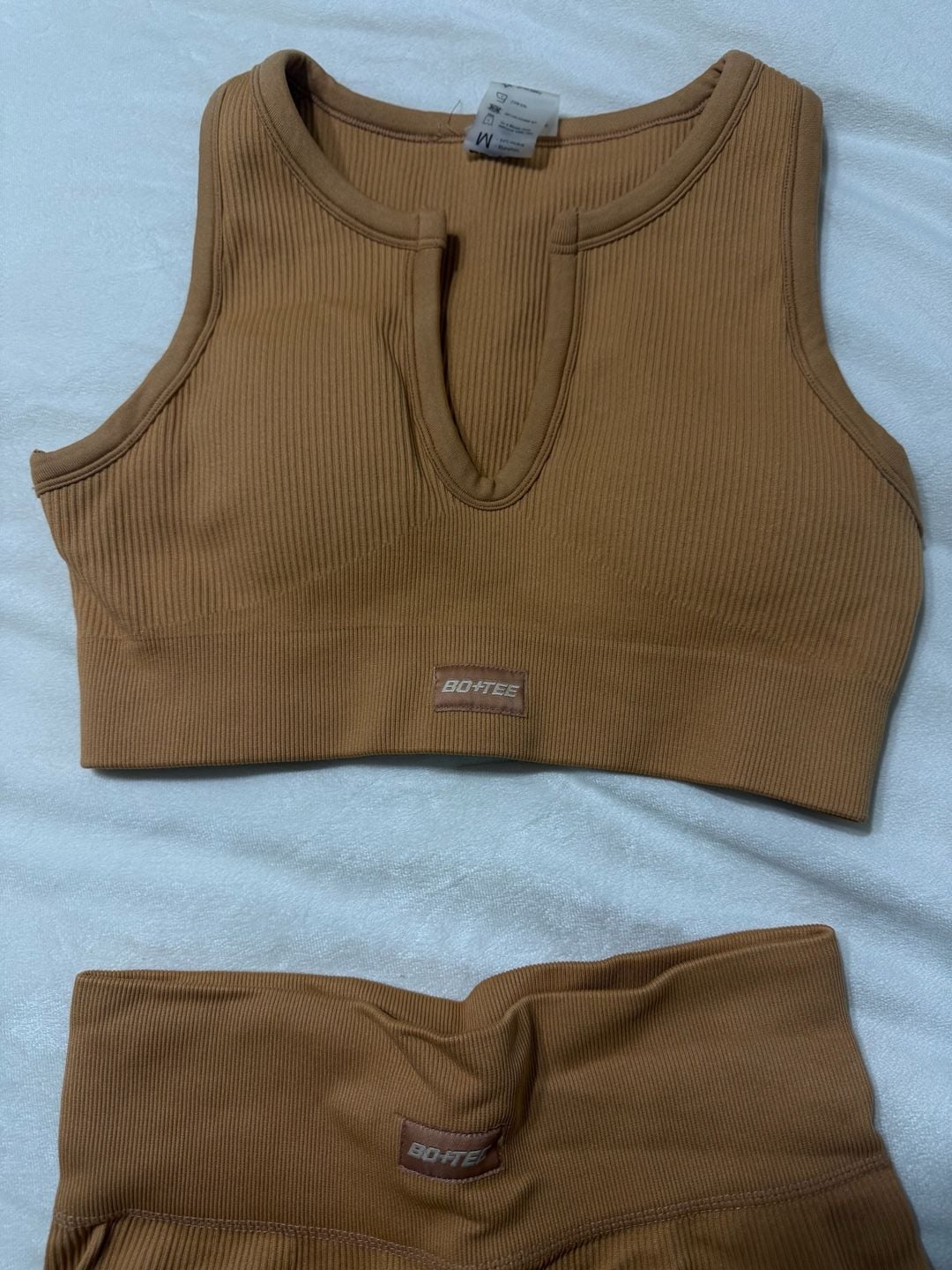 Bo+Tee Ribbed Workout Set Size M Brown Crop Top Leggings 2