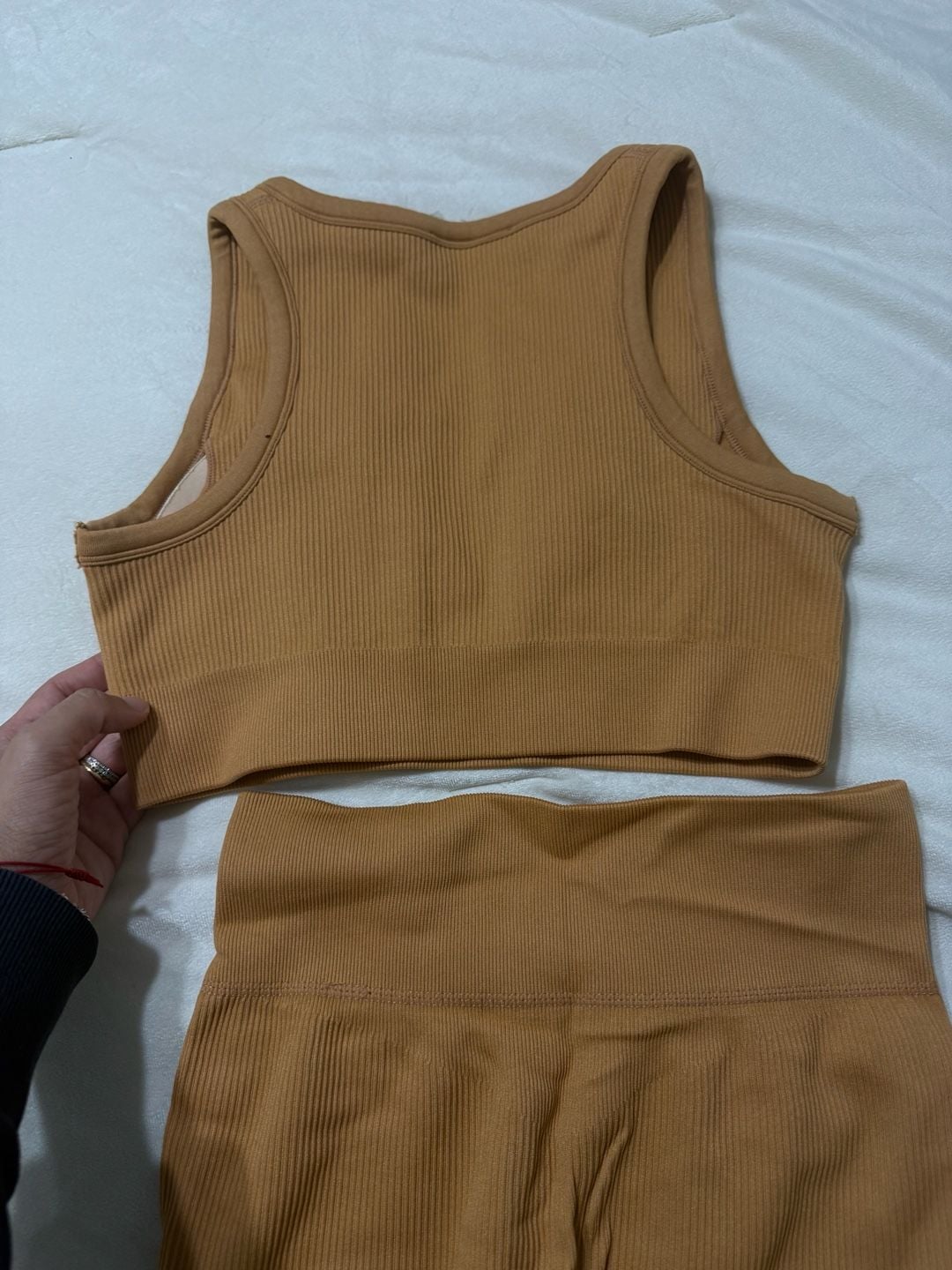 Bo+Tee Ribbed Workout Set Size M Brown Crop Top Leggings 5