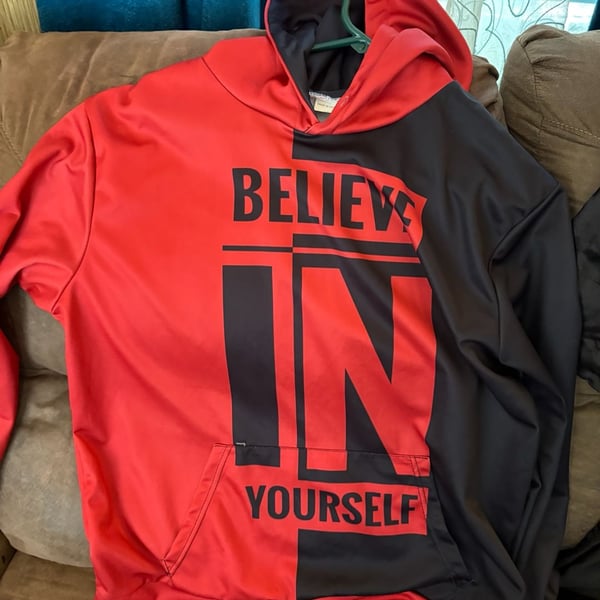 Unbranded Believe In Yourself Hoodie Size M Red Black Colorblock