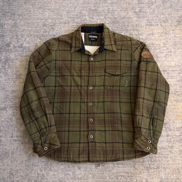 Vintage Y2K Billabong Sherpa Lined Flannel Shirt Size Small Green Plaid Jacket